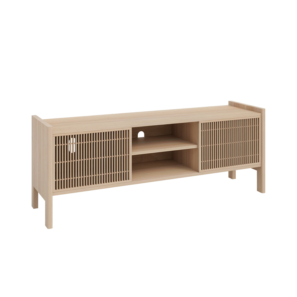 Naan Furniture TV-meubel Tarida vinyl - Massief natuurlijk hout - ongelakt - 151.2 cm