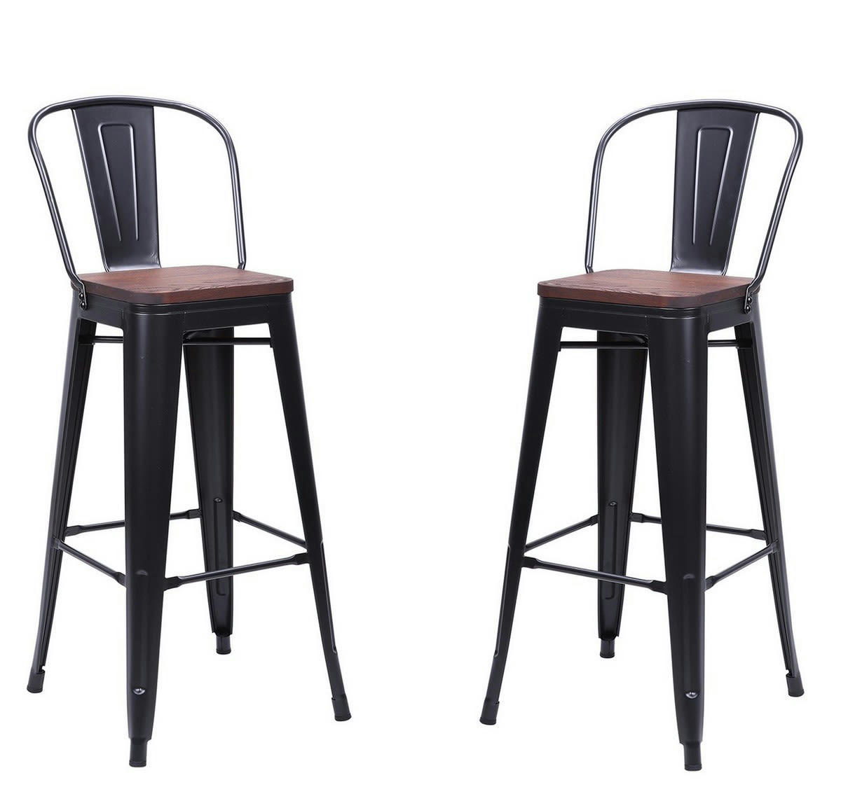 NEVADA - 2 Chaises de bar en acier gris et bois foncé
