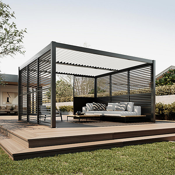 Brise soleil paroi ajourée à lame orientable en aluminium 123 x 218 cm pour pergola ou installation seule gris anthracite