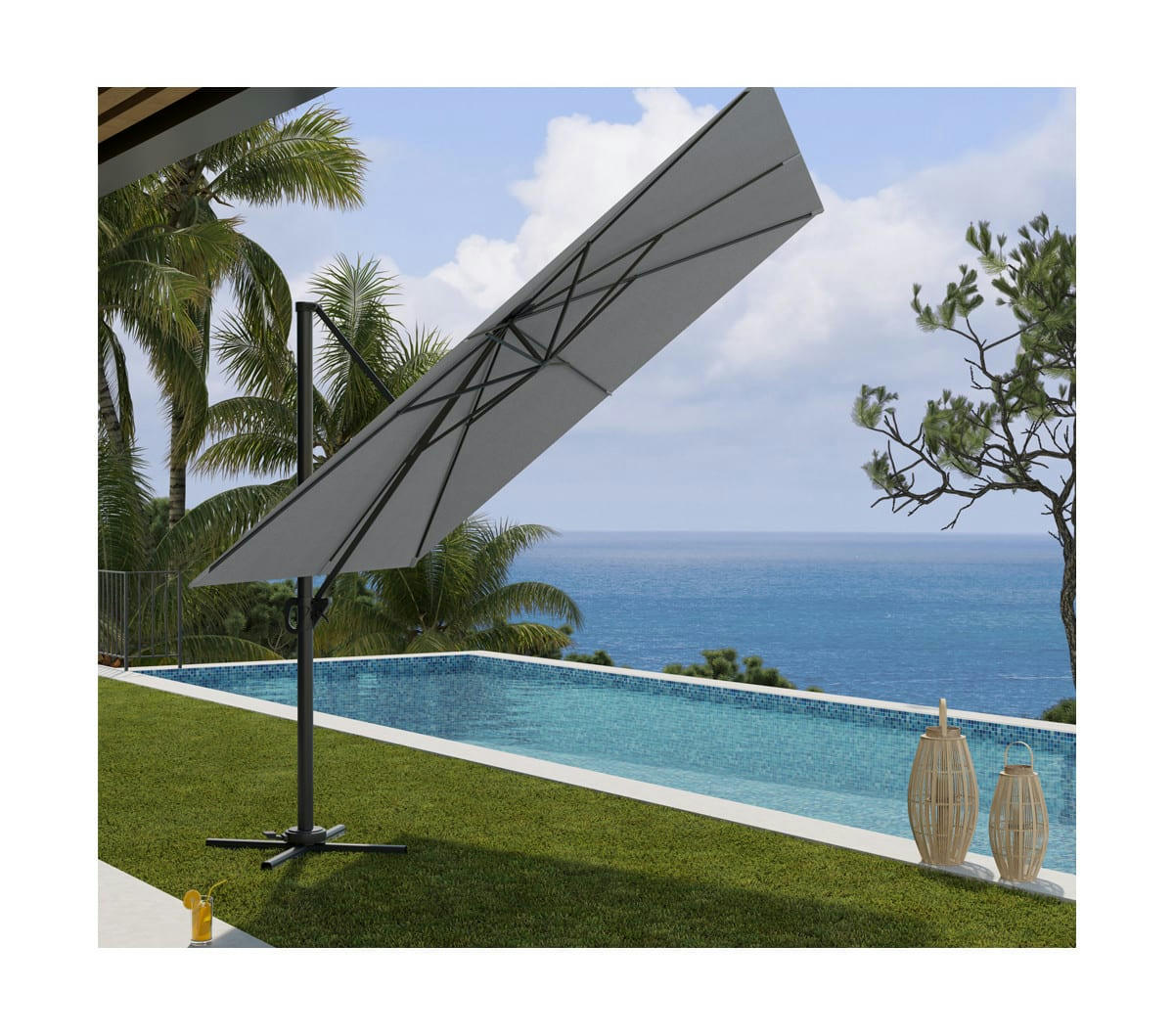 SUNKING - Parasol déporté 3x3m  - gris perle en aluminium