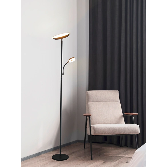 Deckenfluter »Nalu«, 18 W, 1800 lm, mit Leselampe, Metall/Kunststoff, schwarz