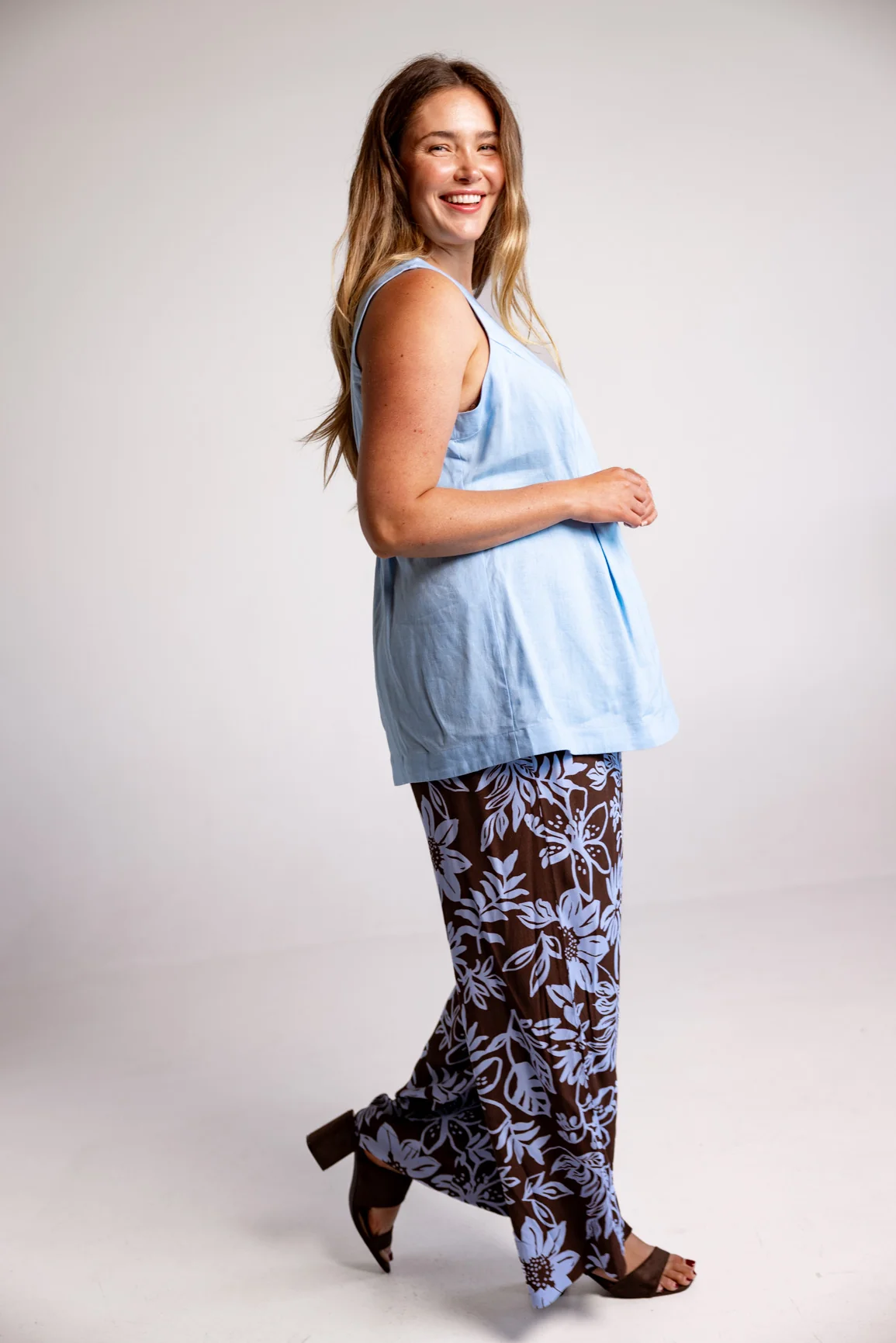 Gina Pants in in Blue Lani Chocolate
