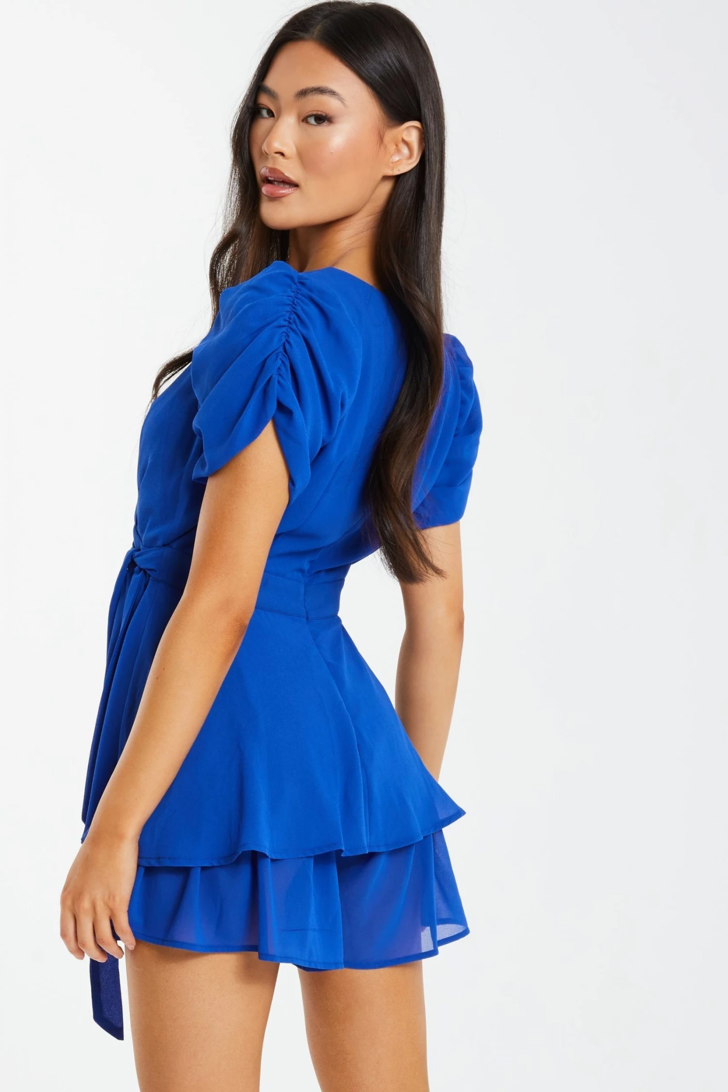 Quiz Blue Chiffon Wrap Frill Playsuit