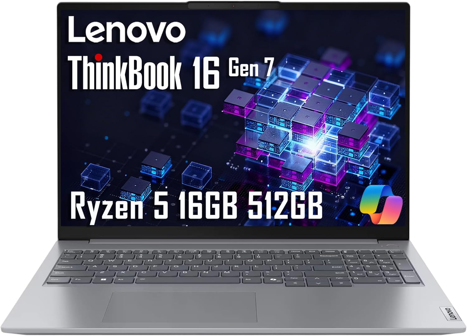 Lenovo ThinkBook 16 Gen 7 Business Laptop (16 FHD+ Anti-Glare  AMD Ryzen 5 7533HS (> i7-1255U)  16GB DDR5 RAM  512GB SSD)  Fingerprint Reader  Webcam  Ethernet  Wi-Fi 6  Win 11 Pro w/ Copilot  Grey