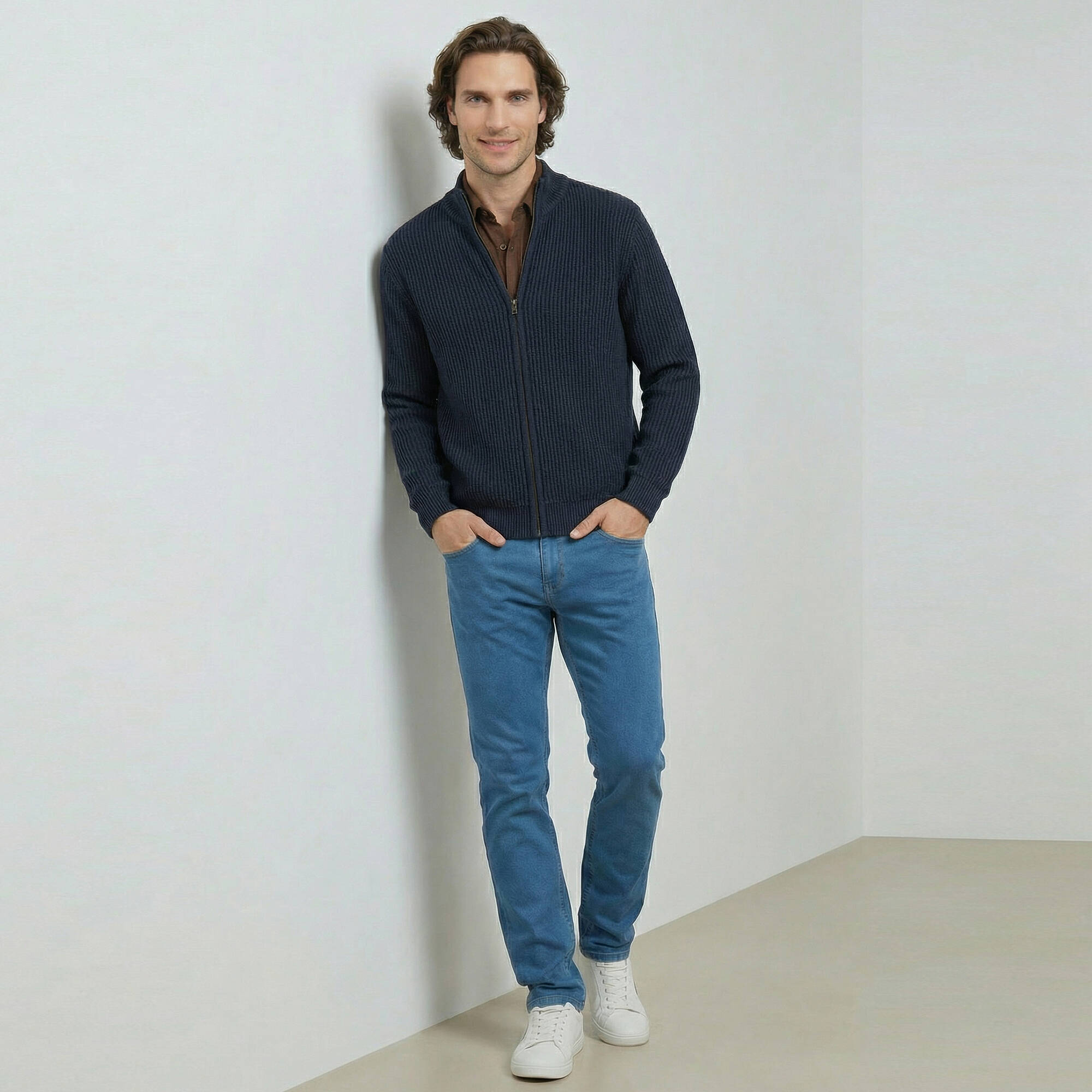 Gilet zippé c&ocirc;te anglaise 30% laine