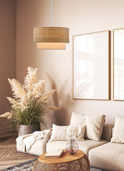 Lampa wisząca Ritana rattanowy abażur biało-beżowa 1xE27x60W IP20 Candellux