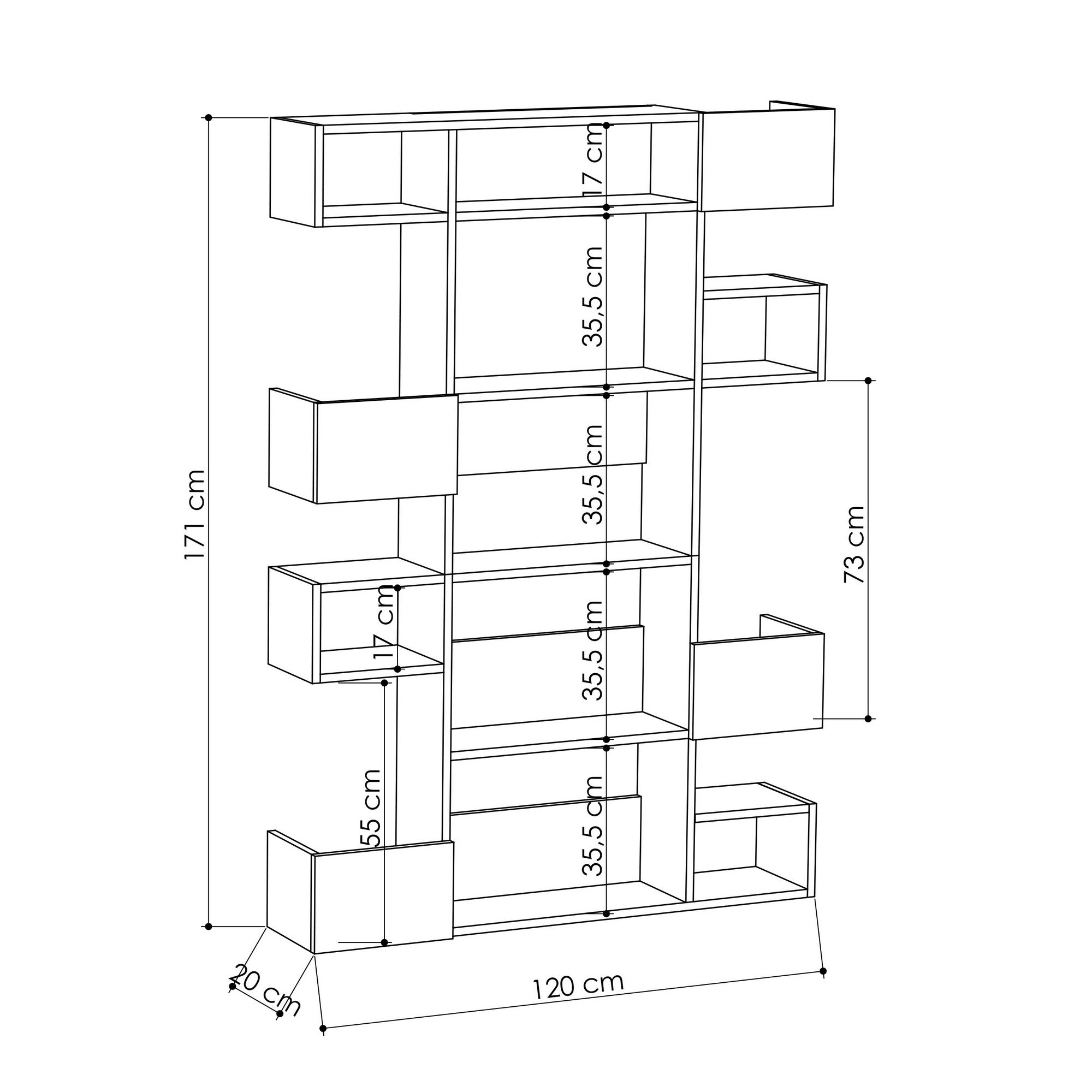 Calicosy - Rek 9 planken L120 cm - Niho - H171 cm