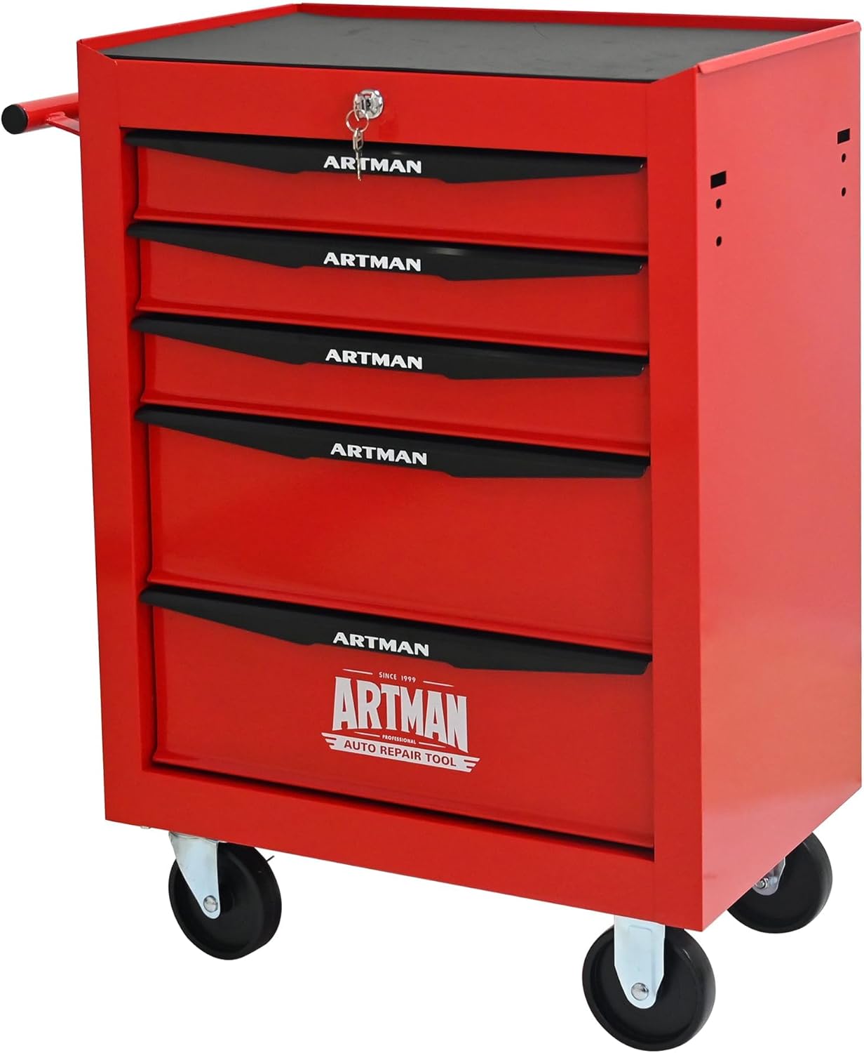 5 Drawers Tool Cart on Wheels, Multifunctional Rolling Tool Chest, Drawers Mobile Trolley Organizer Heavy Duty Tools Box with Locking Wheels & Ball Bearing Drawers (Red, 5 Drawers)