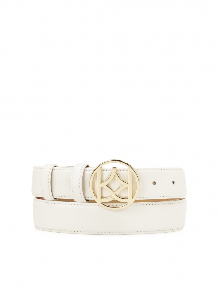 White smooth belt with round buckle