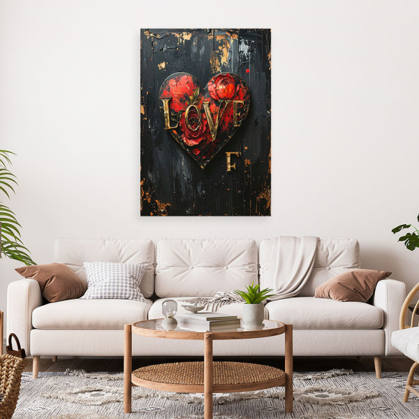 Obraz do salonu sypialni biura, Napis Love serce w stylu vintage 20x30