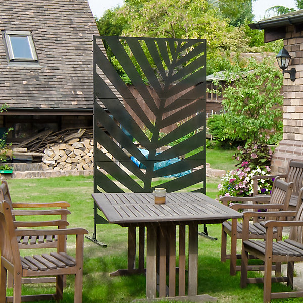 Panneau décoratif extérieur - brise vue motif feuilles - visserie incluse - dim. 122 x 45 x 198 cm - acier thermolaqué noir