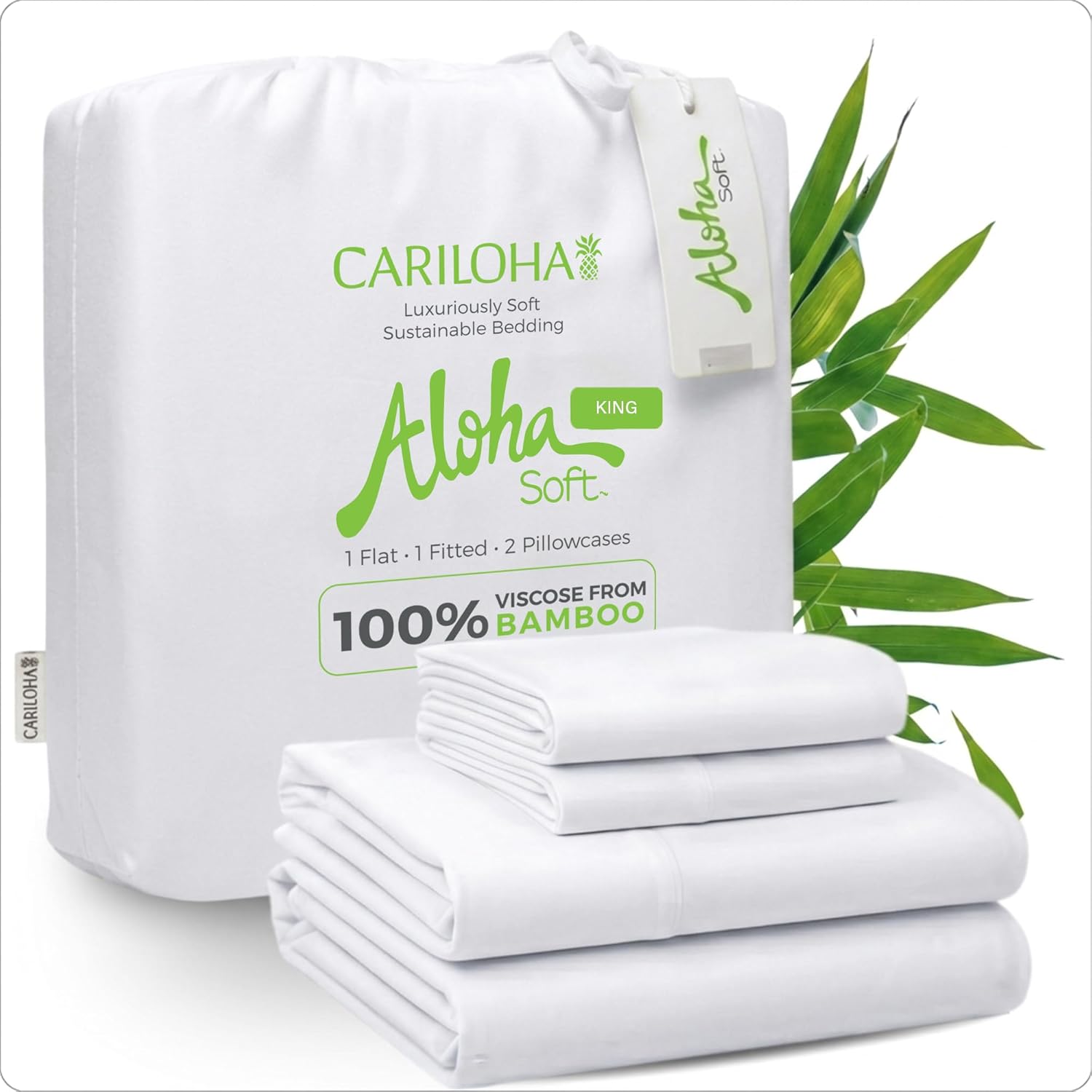 Cariloha 100% Organic Bamboo Viscose Sheets – 4-Piece King Sheet Set – 16 in Deep Pockets – Buttery Soft, Hypoallergenic, Cooling Sheets – Oeko-TEX Standard 100 – White