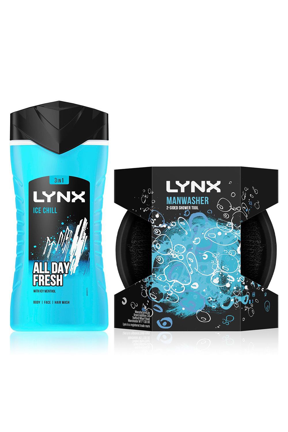 Lynx Ice Chill 3-in-1 Bodywash 3 Pack 225ml with Manwasher Shower Tool