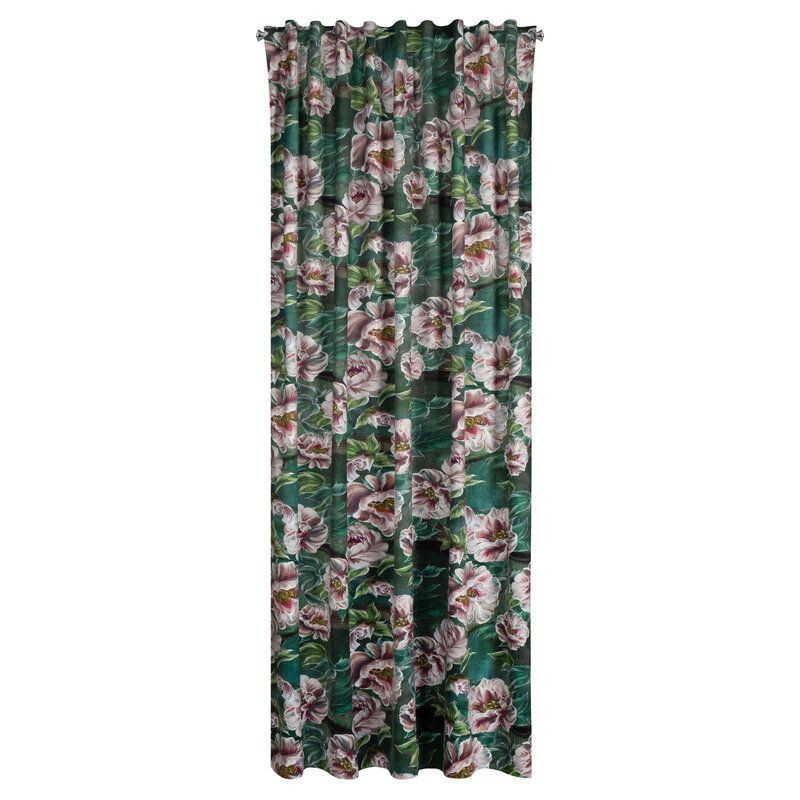 Zasłona na szelkach w kwiaty PALMERA 140X270 zielona