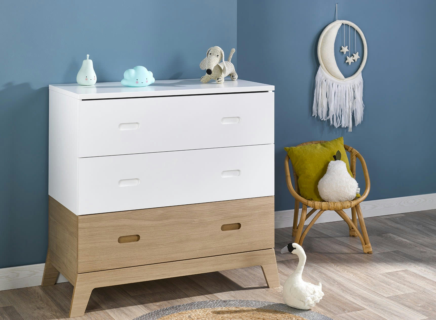 EKKO - Commode enfant 3 tiroirs Blanc et Chêne