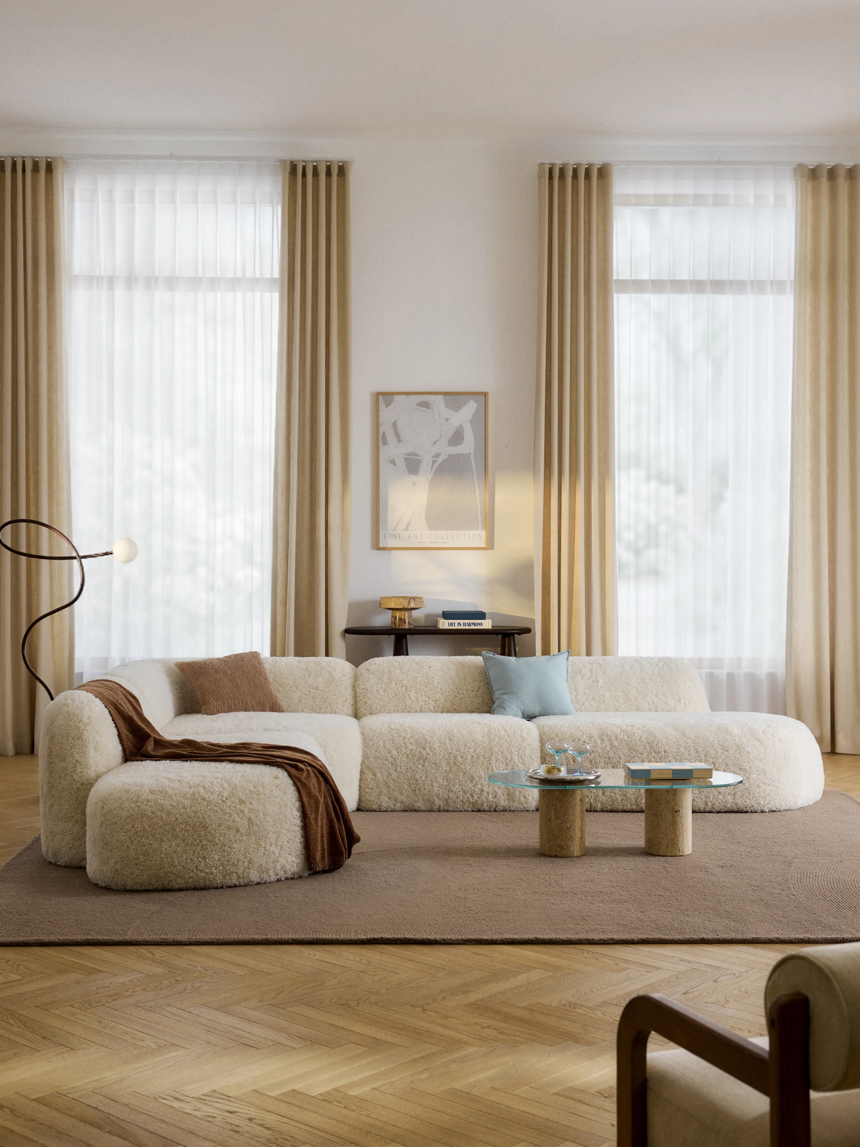 Modulares XL-Teddy-Ecksofa Wolke (4-Sitzer) mit Chaiselongue-Enden