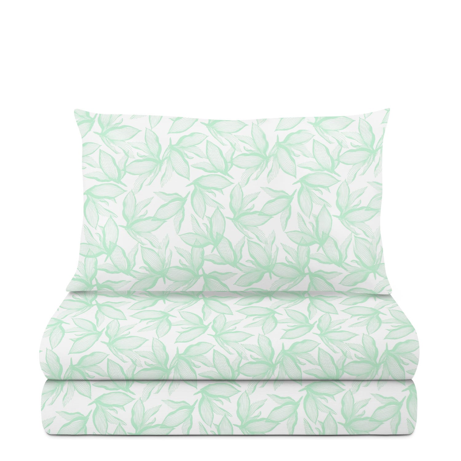 Completo letto singolo policotone foglie verde