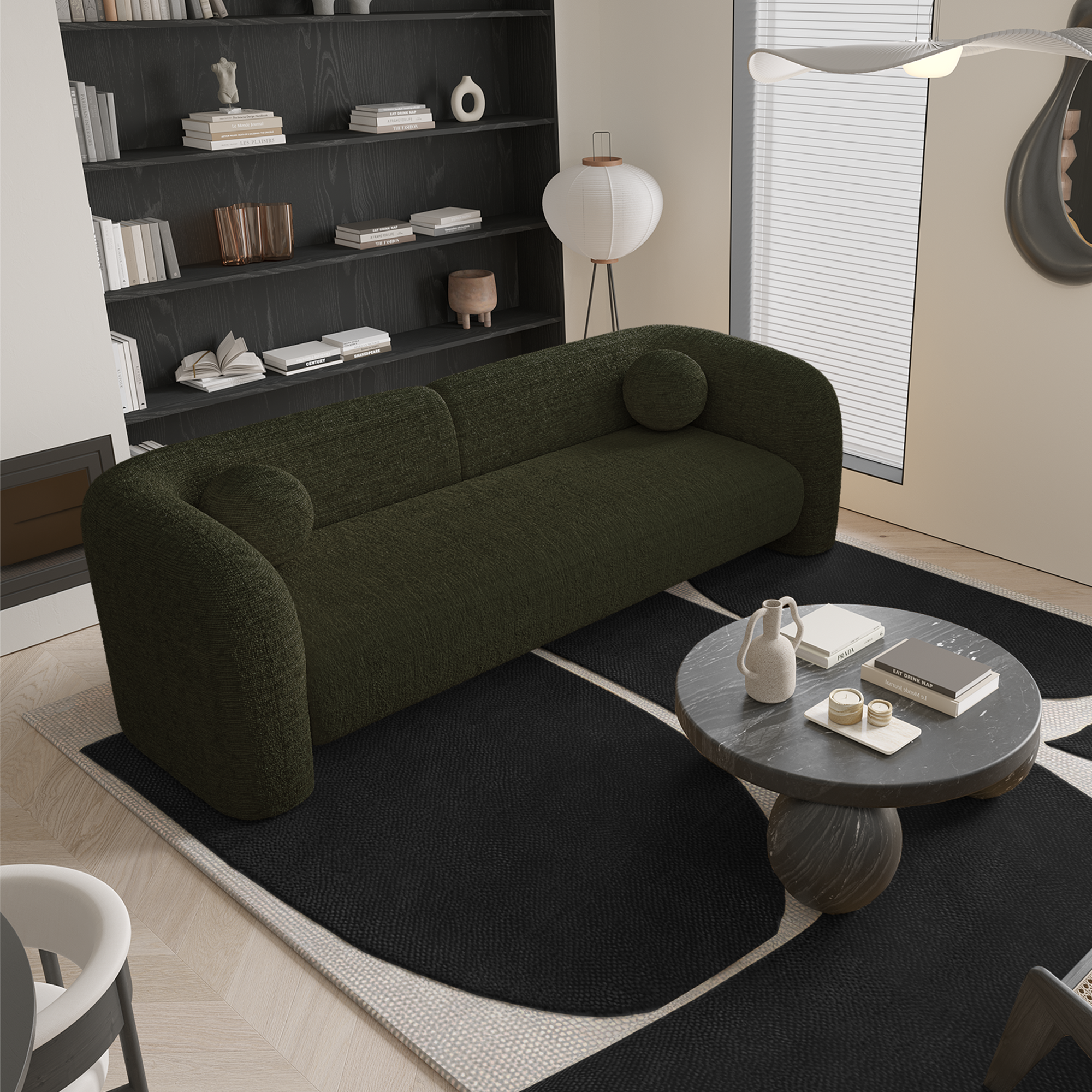 Rechte bank NOLA 3 personen Fluweel met patroon Kaki groen