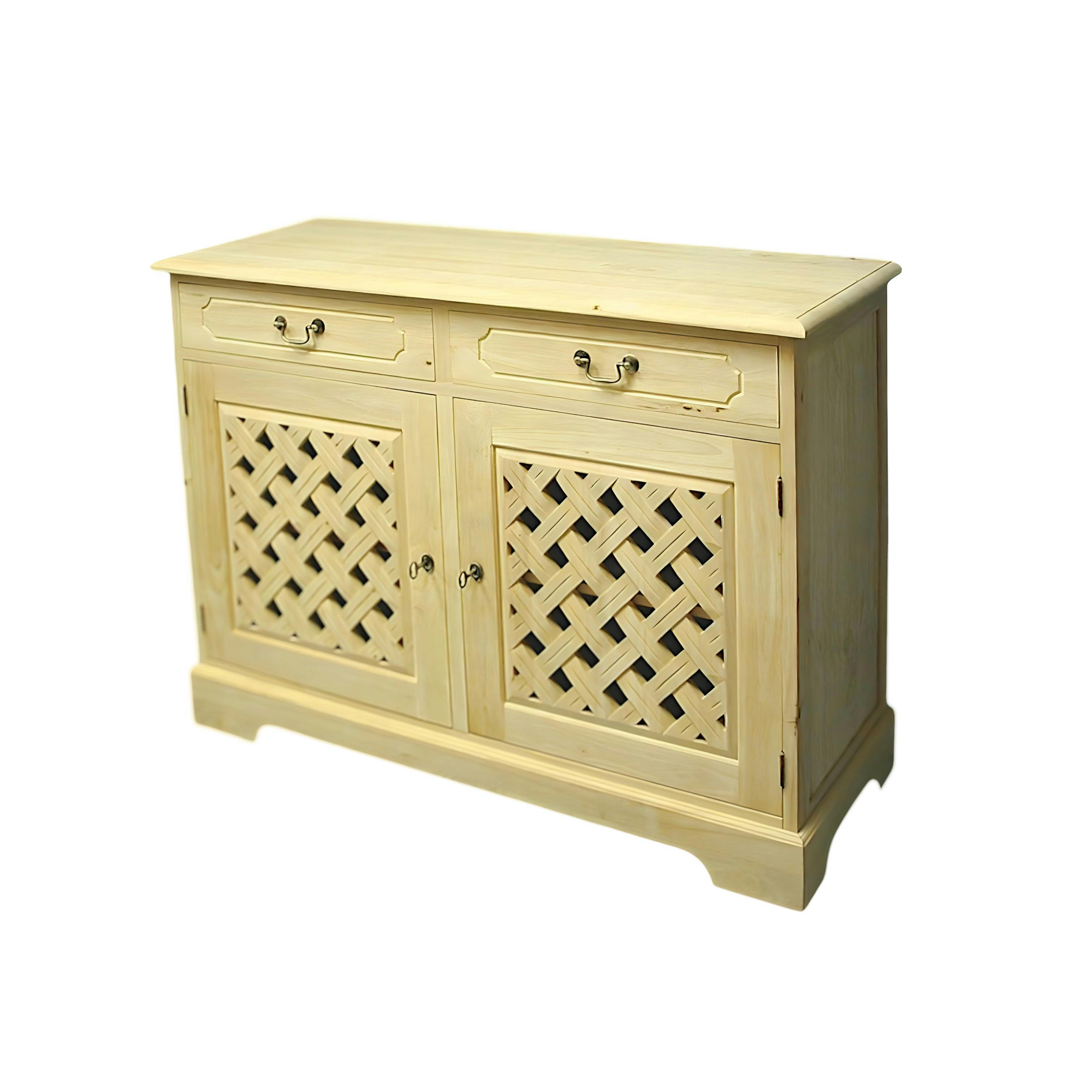 Buffet Hévéa 2 tiroirs, 2 portes motif tressé 120x40x90cm MAORI