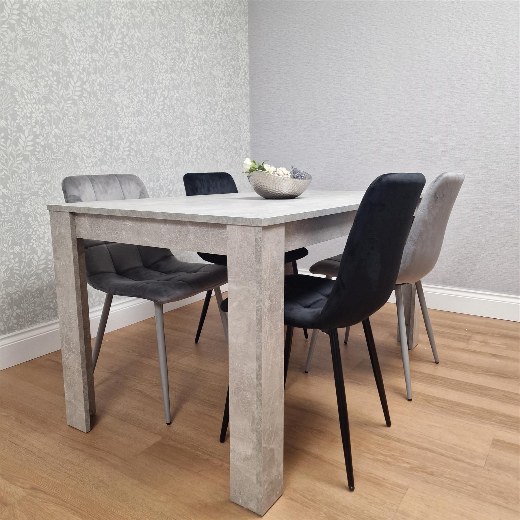 KOSY KOALA Stone Grey Effect Wood Dining Table with 4 Velvet Chairs Dining Room Furniture Set