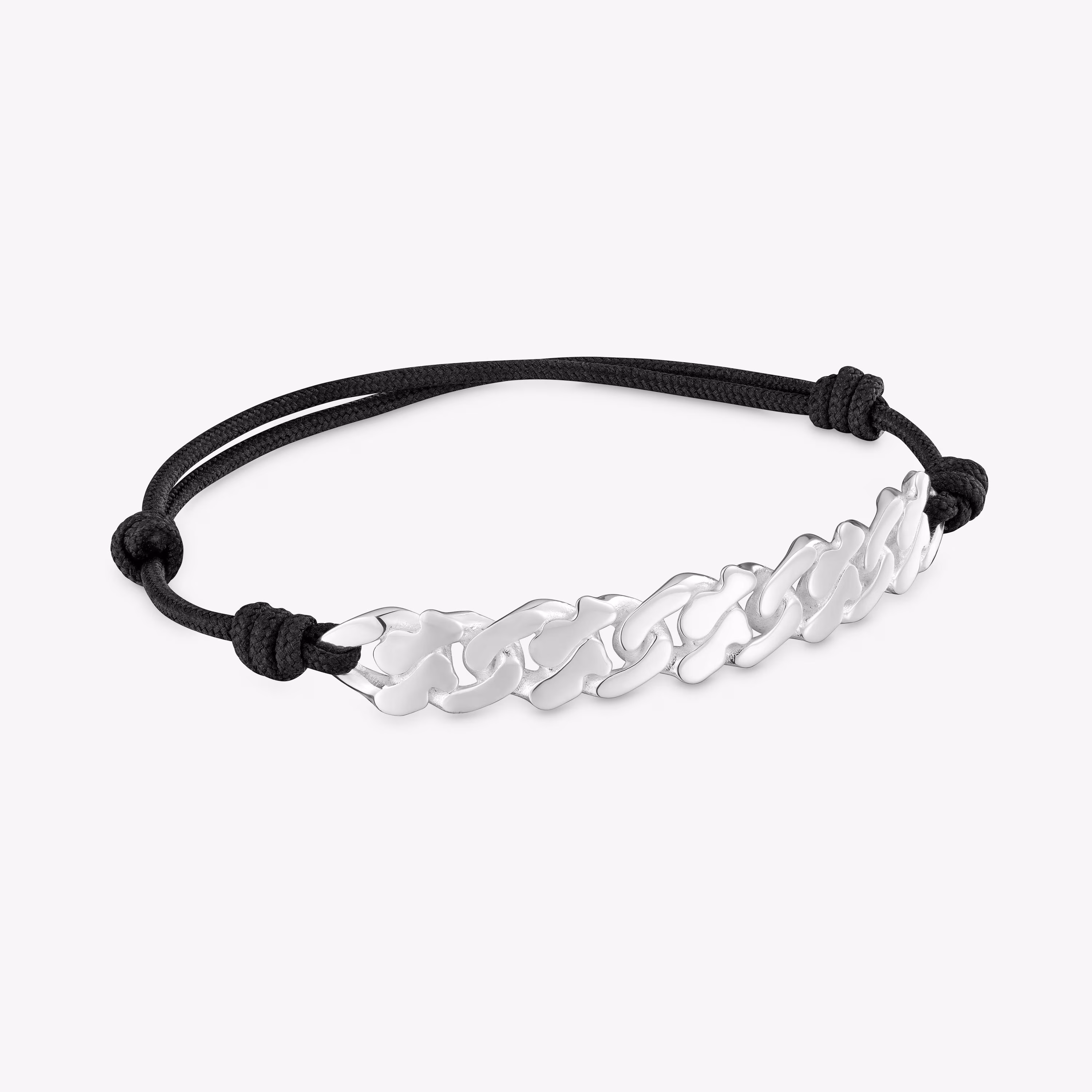 Pulsera cadena de plata y nylon negro Bear's Chain