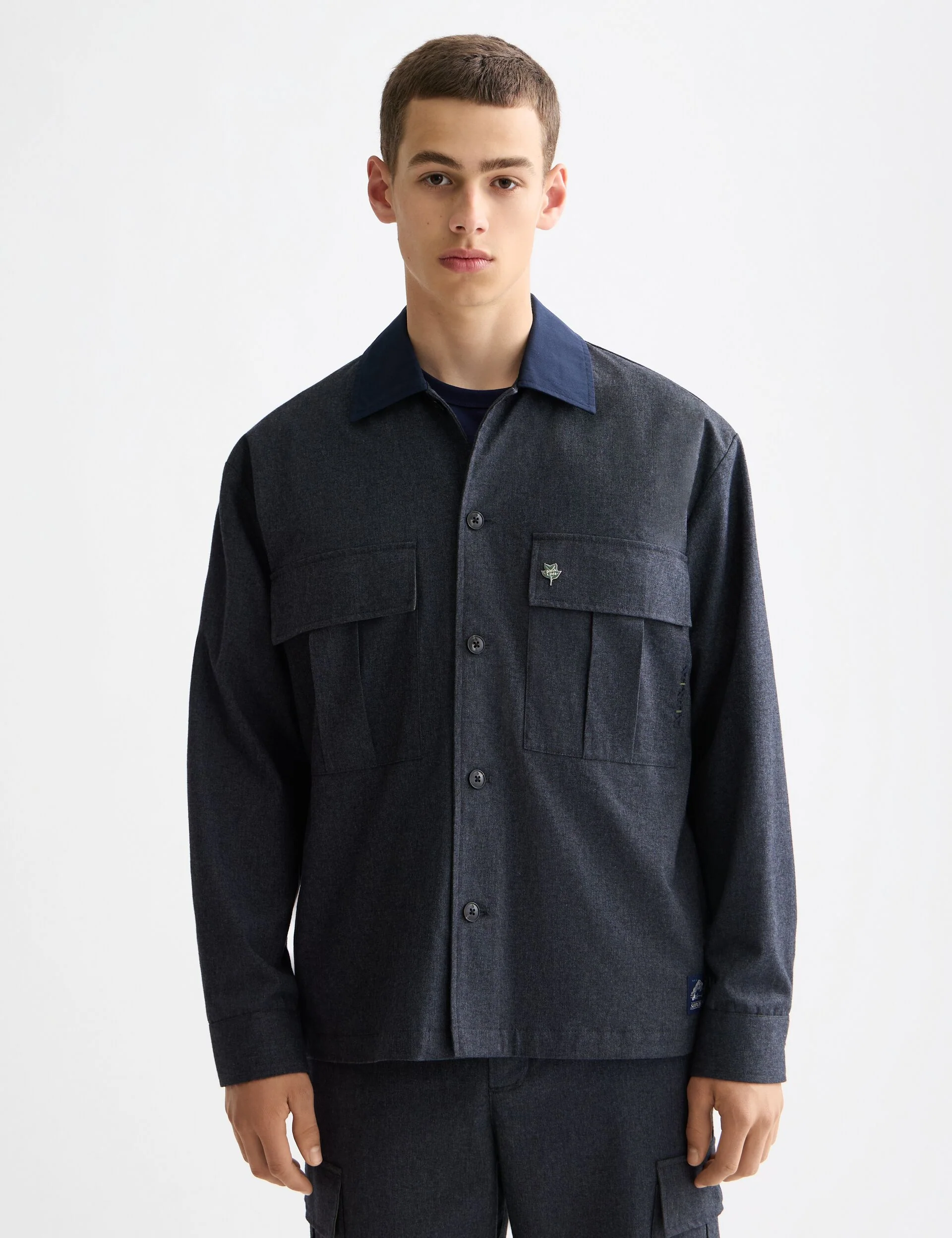 Melange cotton-blend nylon-trimmed army overshirt