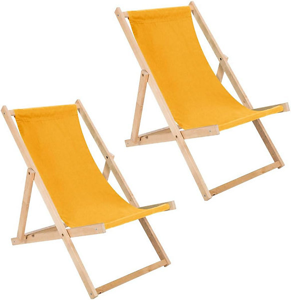 Chaise Longue Pliante en Bois - Lot de 2 Transates de Plage Chaise Jaune - Chilienne Pliante