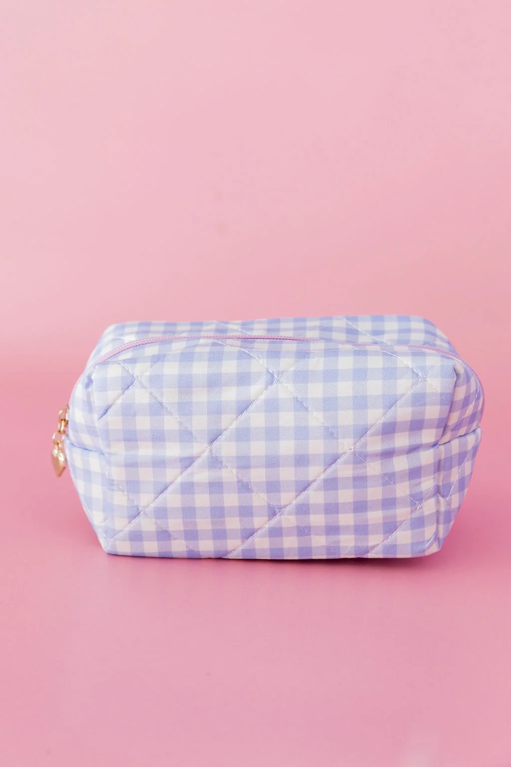Gingham Cosmetics Bag in Baby Blue/White