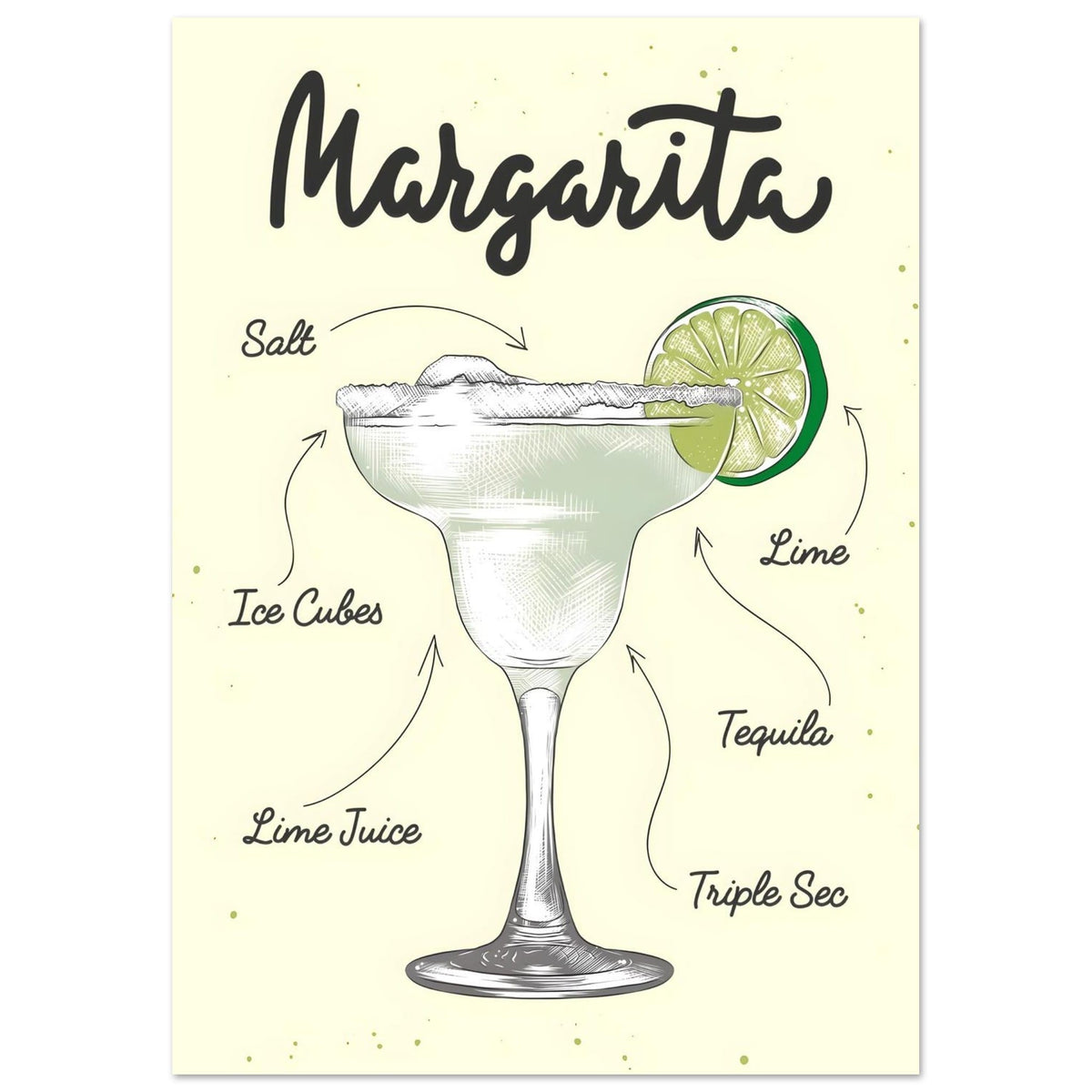 Artfulprints Margarita cocktail – Illustratie  poster A4 21x29.7 cm