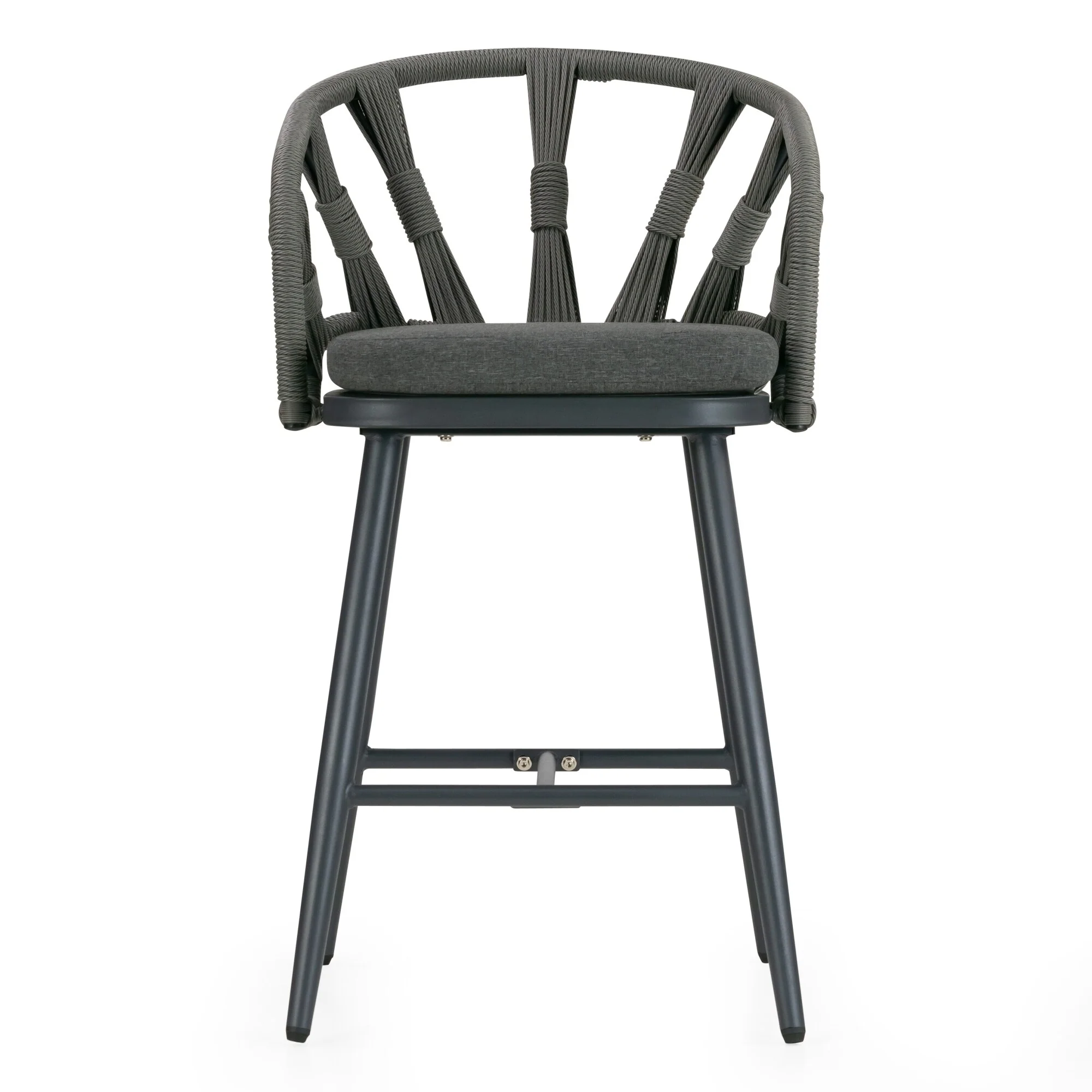 Set of 2 Birre Grey Outdoor Counter Height Stool with Hand-Woven Back