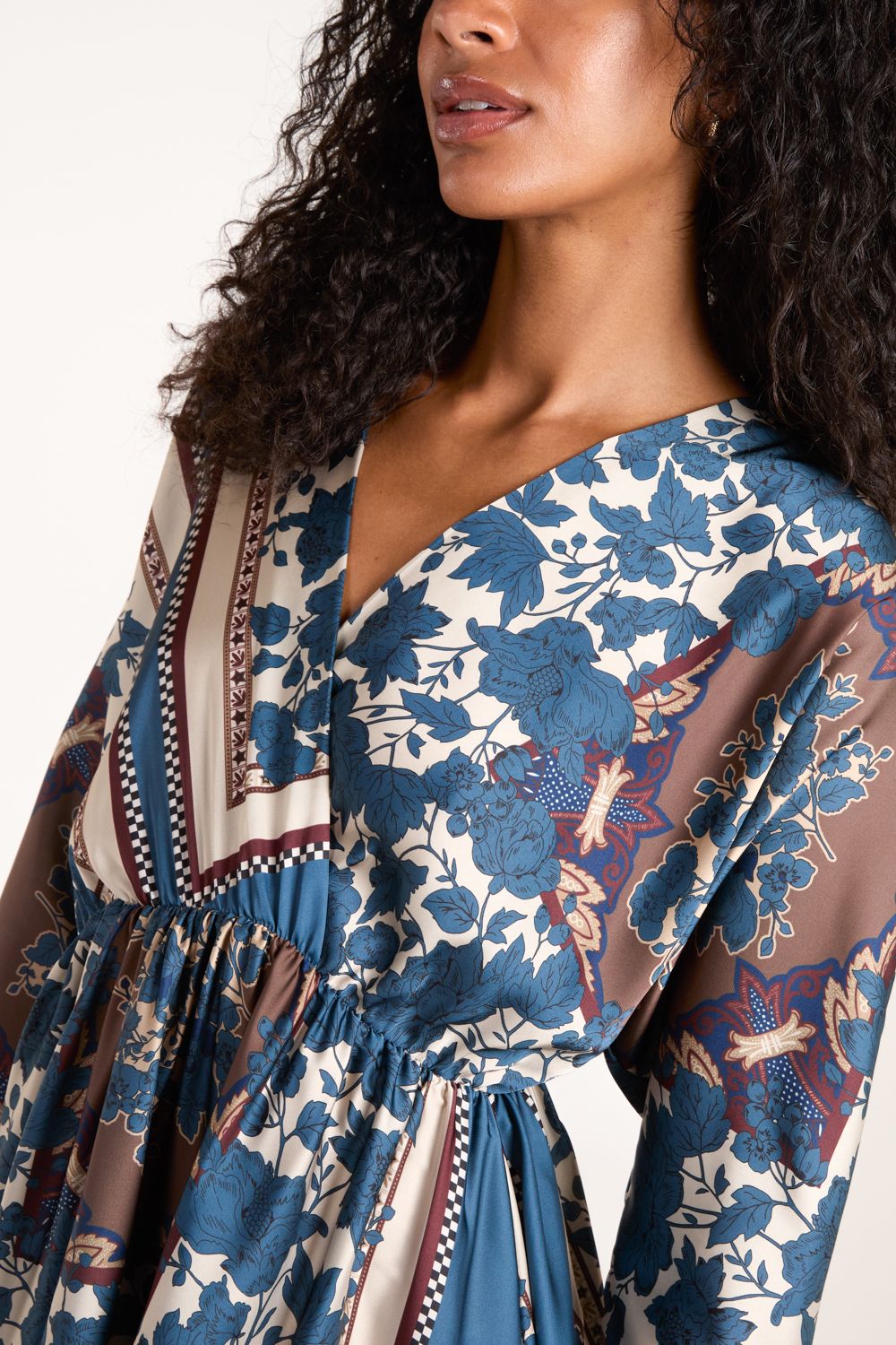 Blue Vanilla Scarf Print Batwing Crossover Dress