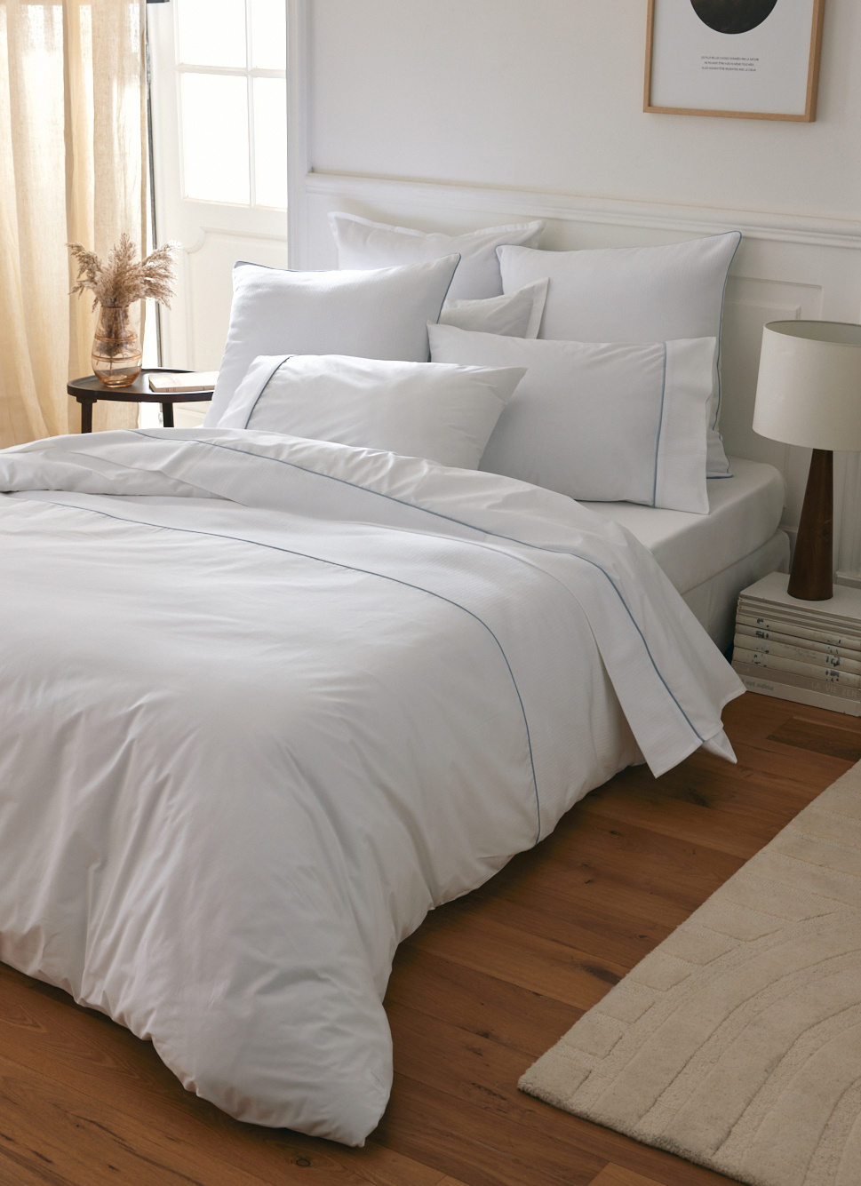 HOUSSE DE COUETTE EN PERCALE DE COTON CHEVRON BLANC