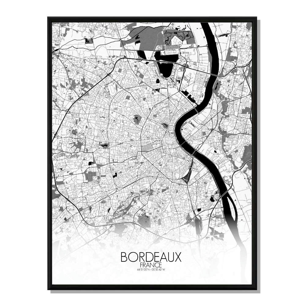 - Affiche Bordeaux Carte N&B 40x50