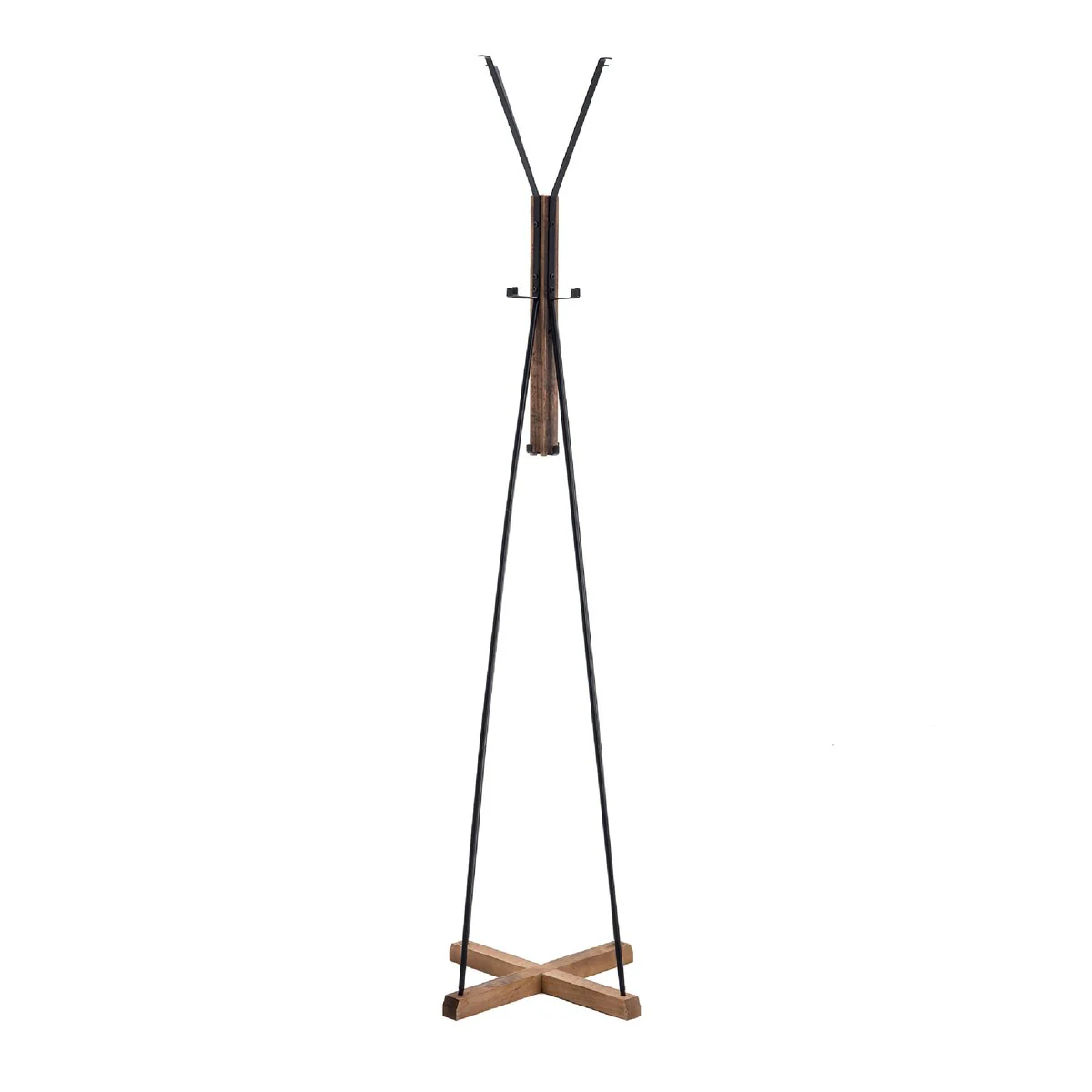 Coat Rack with 8 Hooks and X Shaped Wooden Base, Brown