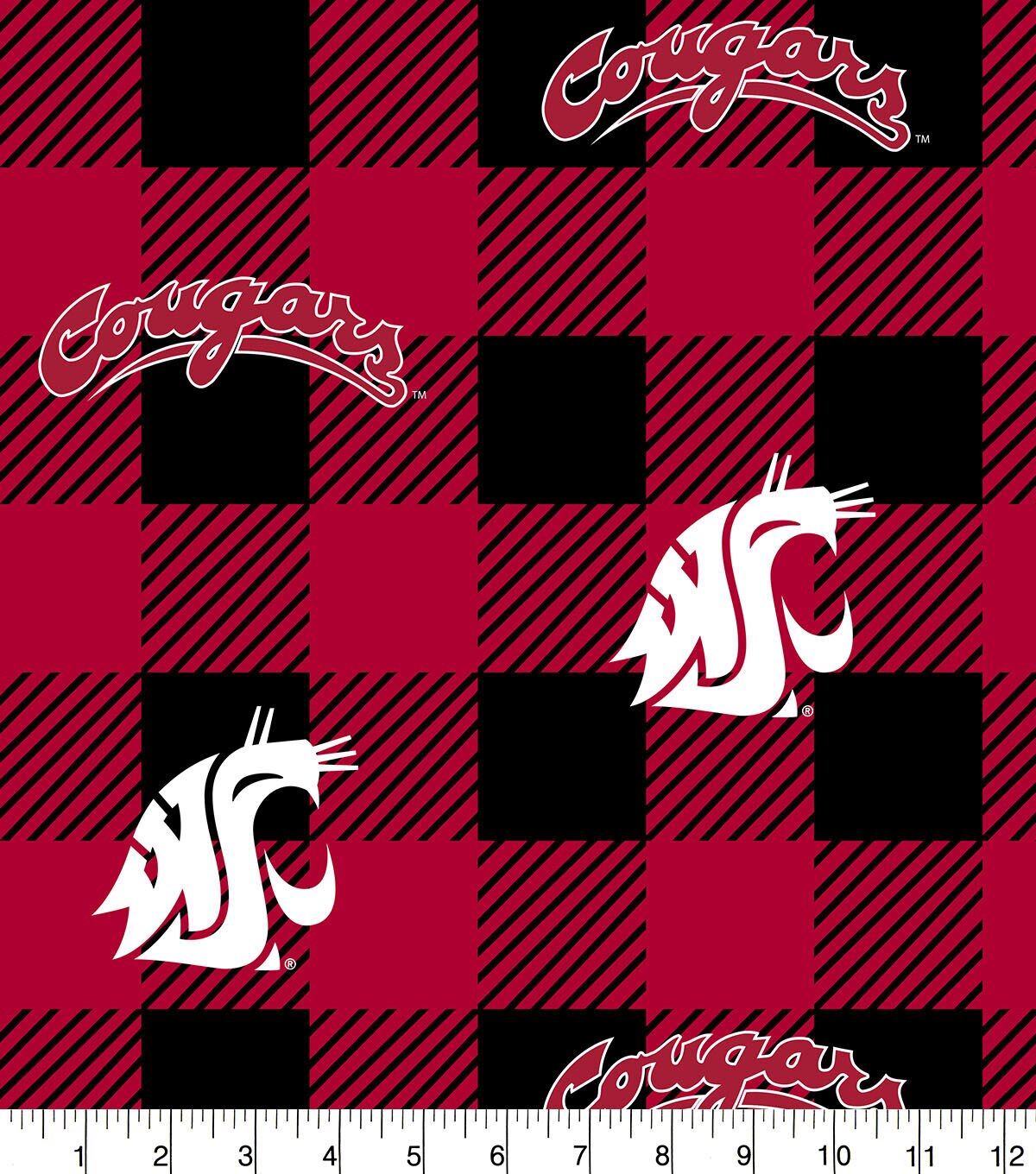 Washington State Cougars Fleece Fabric Buffalo Check