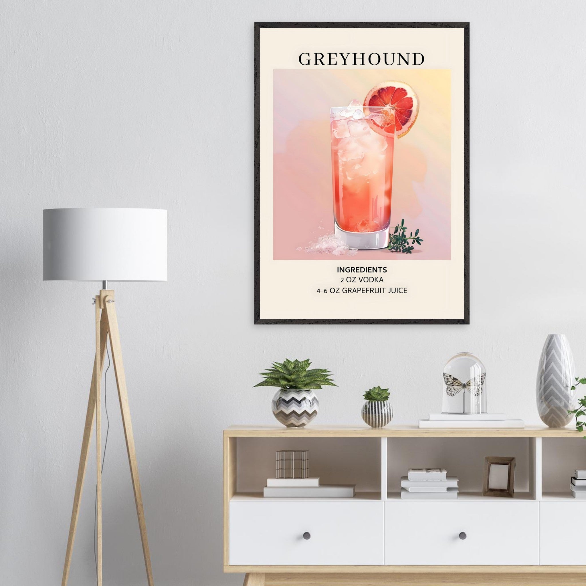 Artfulprints Poster Greyhound cocktail - Ingrediënten  - 70x100 cm - Roze