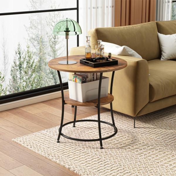 Stolik kawowy okrągły do salonu z półką brąz loft 55 cm