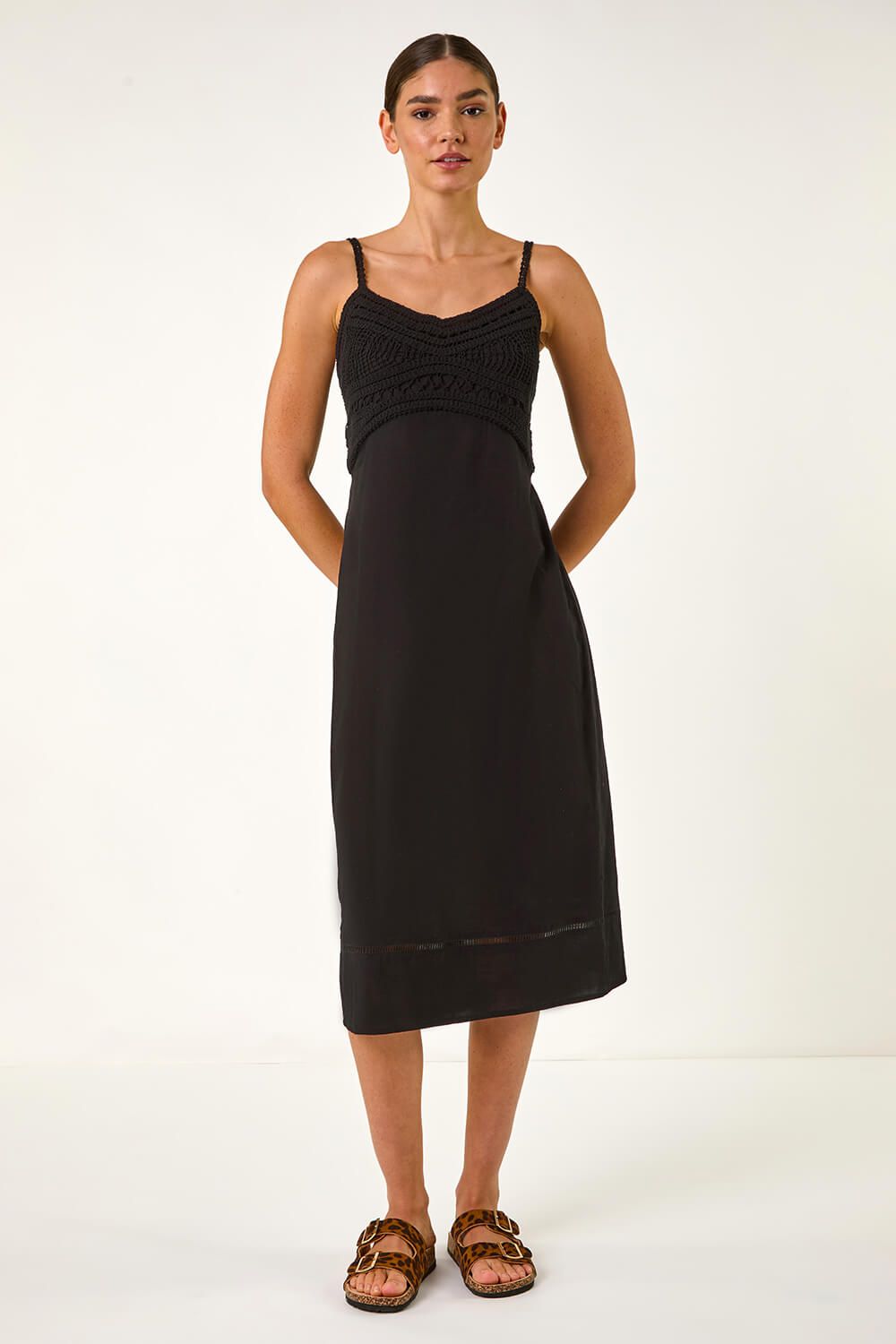 Roman Lace Panel Strappy Midi Dress