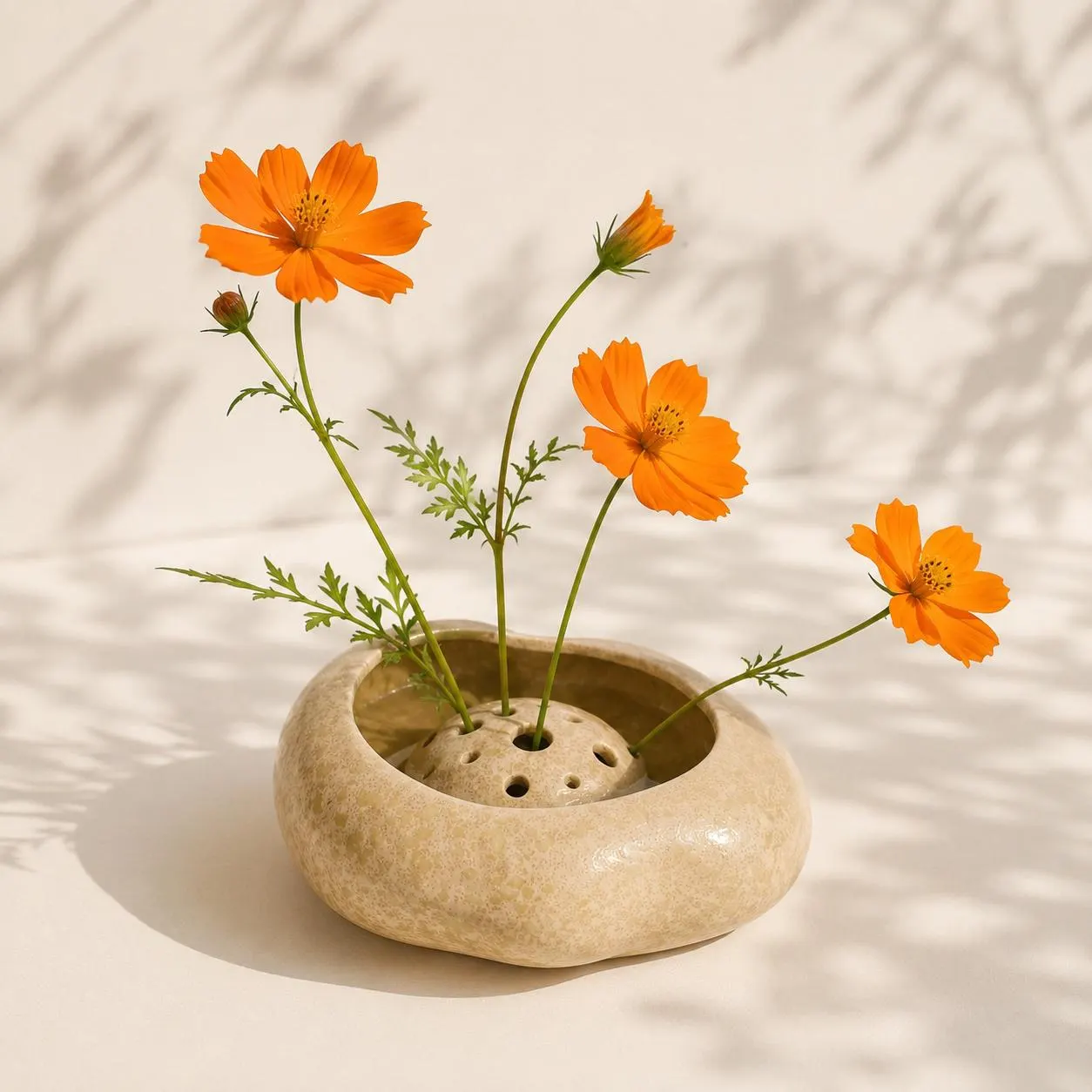 Personalized Engraved Ikebana Ceramic Bowl with Pin Frog,Handmade Japanese Wabi Sabi Ceramic Vase,Minimalist Low Stone Flower Vase,New home