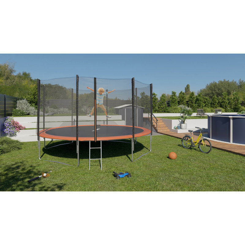 Trampoline noir et orange Ø 4,27 m
