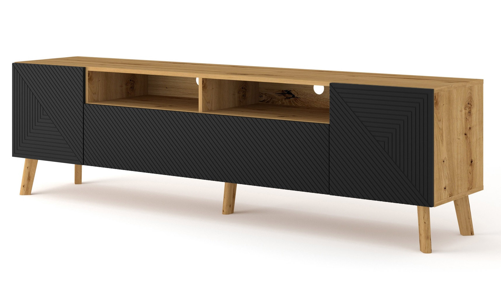 Szafka RTV LUXI 195 cm dąb artisan / czarny mat