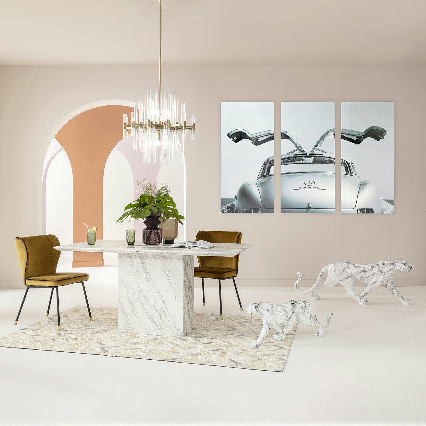 TRIPTYCHON OLDTIMER - Tableau triptyque voiture de collection en verre 240x160