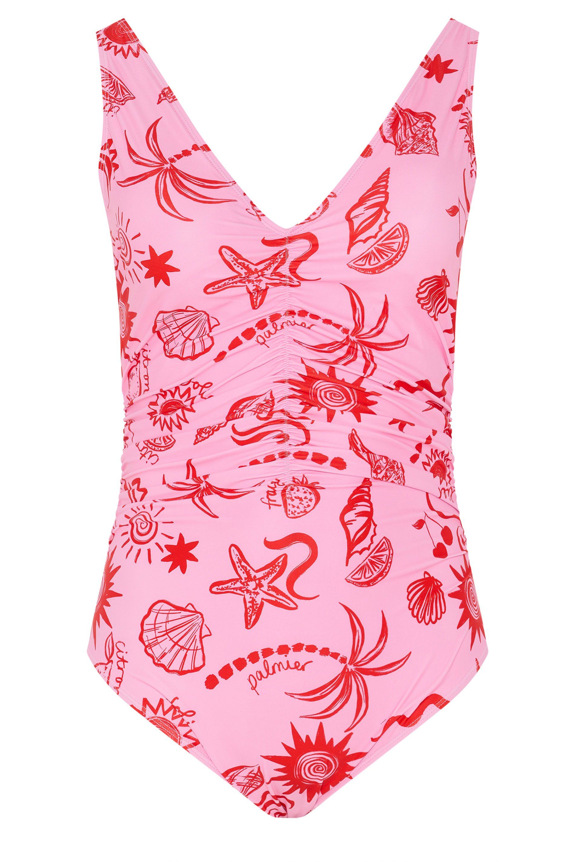 Yours Shell Print Ruched Plunge Swimsuit