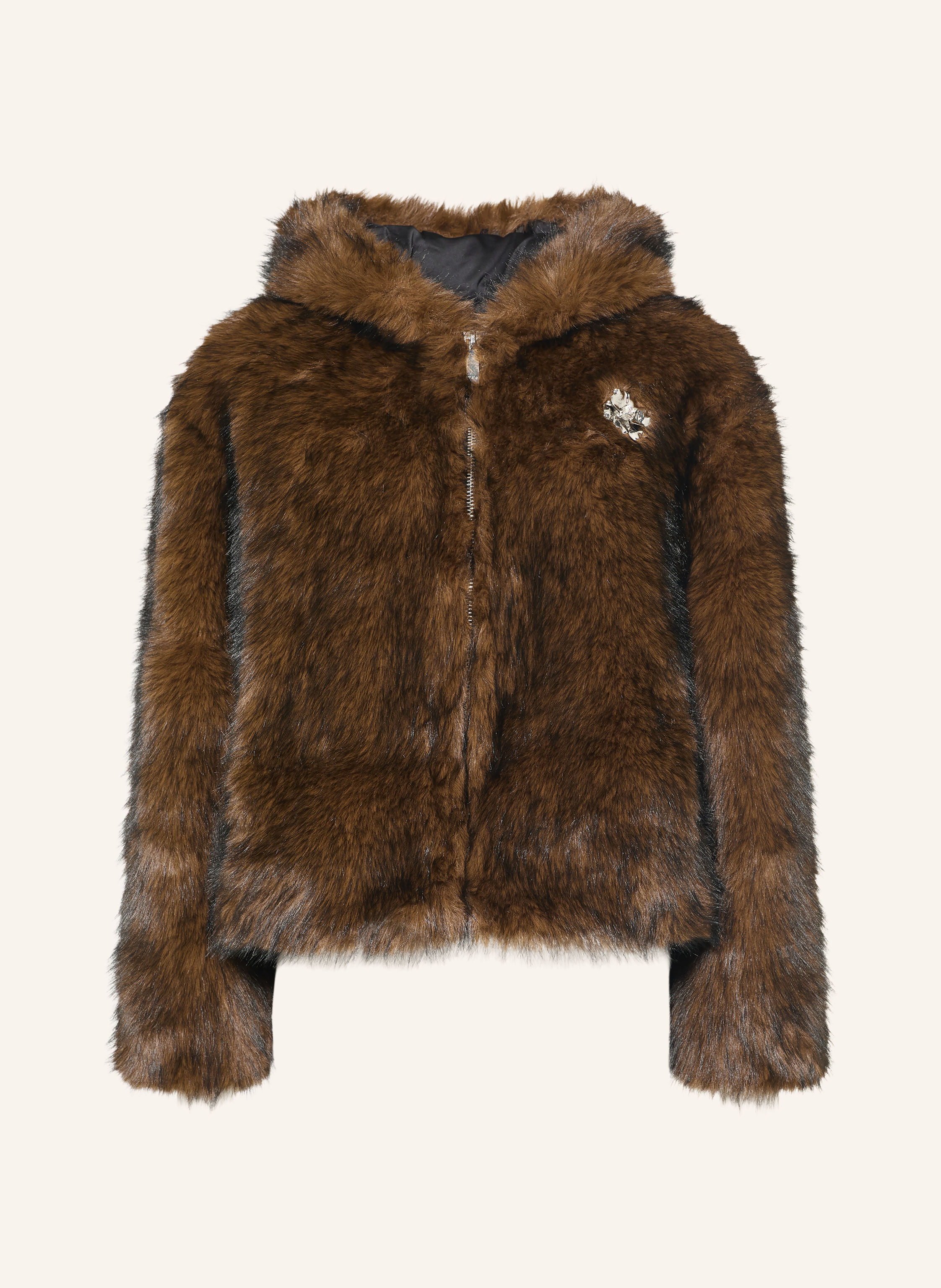 maje Kunstfell-Jacke mit Schmucksteinen