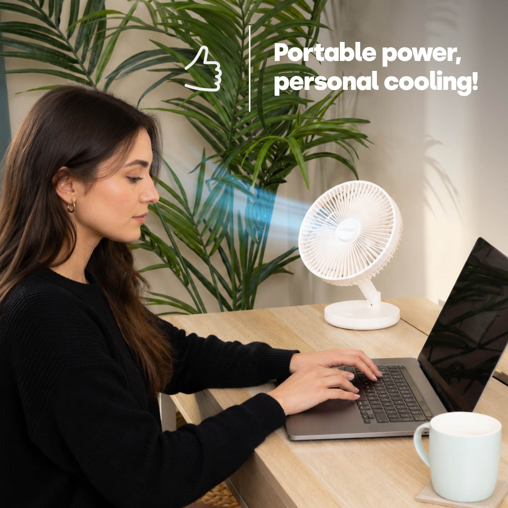 LIVIVO 8 Inch Rechargeable USB Desk Fan Portable White