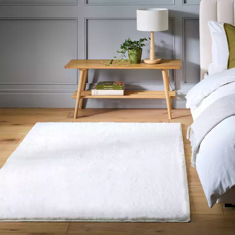 Habitat Faux Fur Cream Short Pile Rug - 80x150cm
