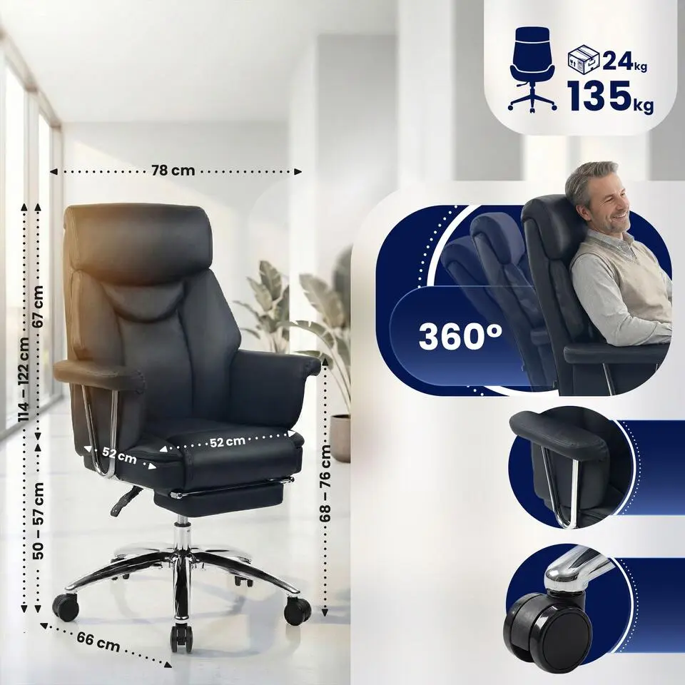 CLP Bureaustoel Dahra chroom Frame - Echt leer - zwart