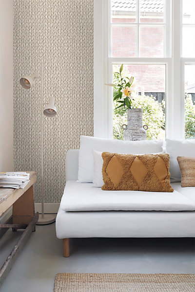 ESTAhome papier peint osier tissé beige crème clair 53 cm x 10.05 m