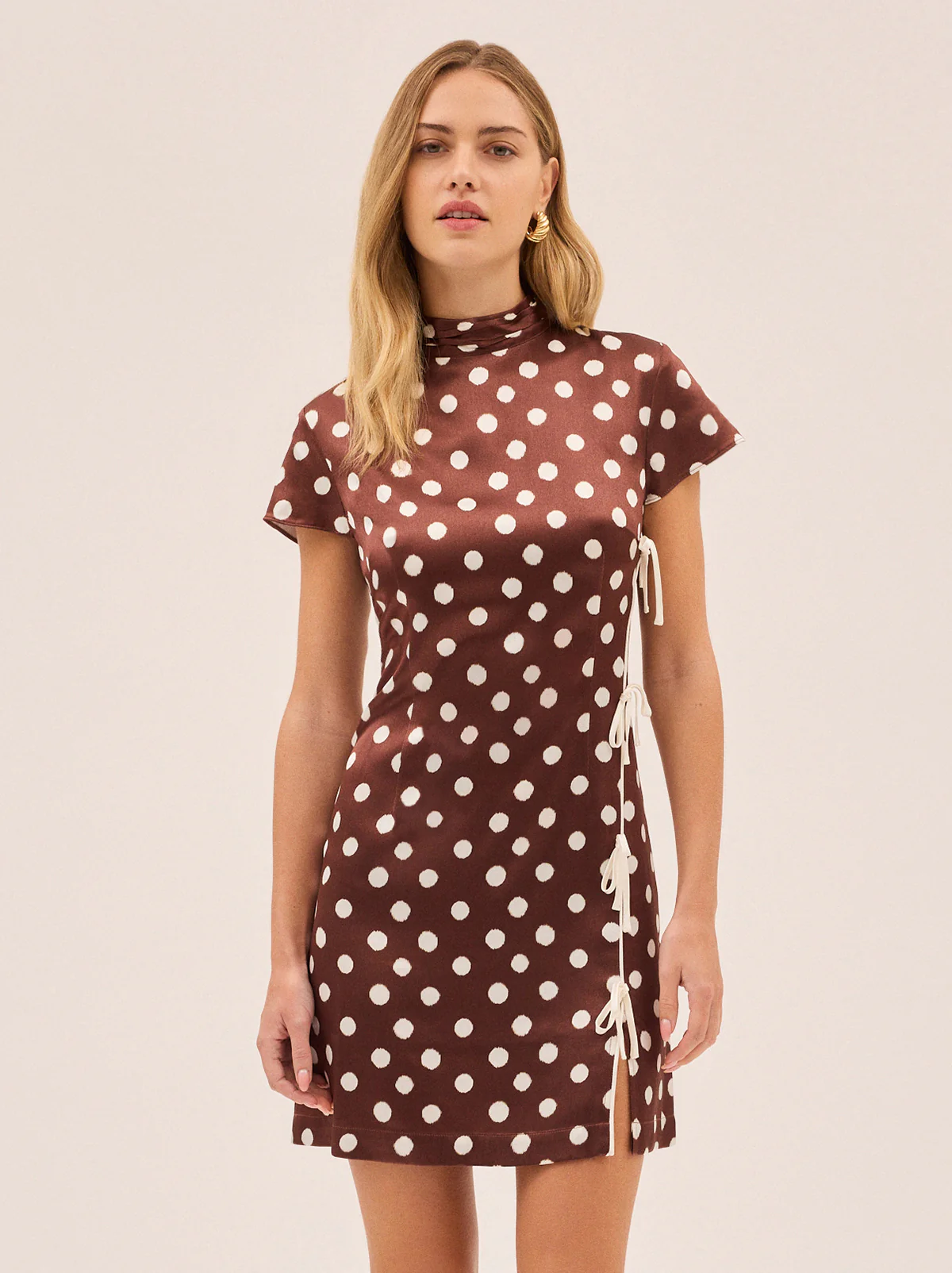 Paloma Chocolate Blurred Polka Dot Print Mini Dress