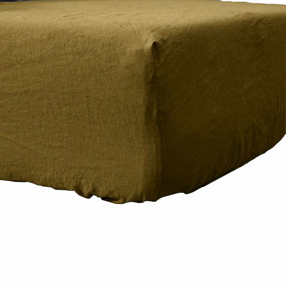 UNI BP - Drap housse lin lavé marron 140x190 cm